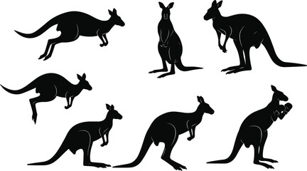 Kangaroo silhouette vector, Australian wildlife shadow, boxing kangaroo artwork, marsupial animal design, nature illustration, hopping kangaroo graphic, wild animal art, fighting pose silhouette