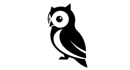 Obraz premium Black owl standing on a white background flat illustration