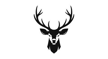 Black stag head with large antlers facing forward flat illustration