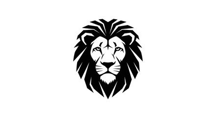 Stylized black and white lion head facing forward flat illustration