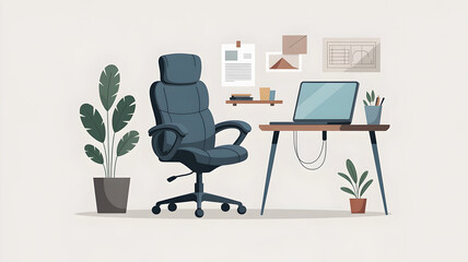 Modern home office setup with laptop and ergonomic chair