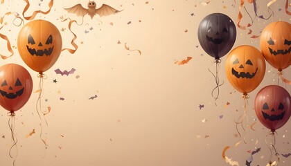 Halloween jack o lantern balloons with confetti decoration party background