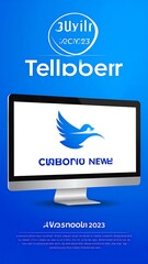 Modern magazine cover design, computer screen with logo