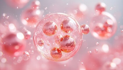 Pink, glossy spheres in a transparent orb