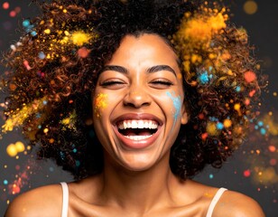 Joyful woman with colorful powder