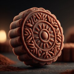 Minimalist Commercial Photography of Single Mooncake on Black Background with Spotlight Highlighting Premium Aesthetics, Perfect for Packaging Design, Advertising, and Product Display
