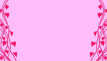 Red trailing vine with heart-shaped leaves on a soft pastel pink background, romantic and delicate botanical illustration.