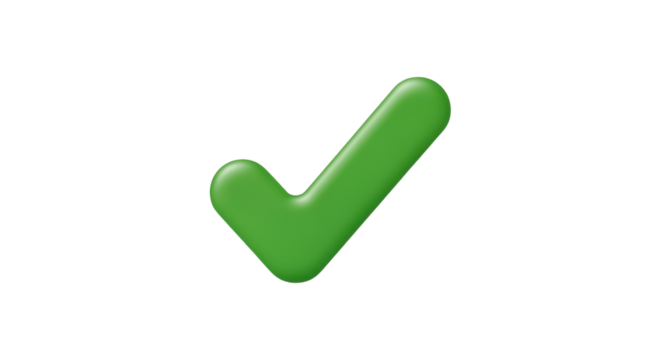 Green check mark symbol isolated on white background