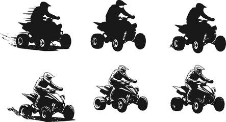 ATV rider silhouette, quad bike racing, off road adventure, extreme sport illustration, four wheeler vehicle, dirt racing action, motorsport concept design