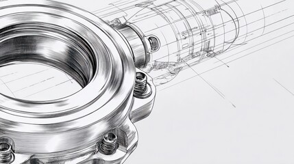 Detailed Industrial Gear Component with Technical Drawing Background