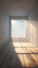 Fototapeta premium Sunlit Room - Abstract Interior with Wooden Floor and Square Window.