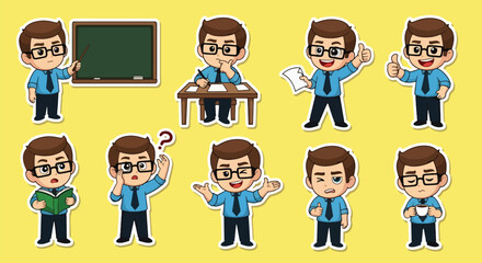 Adobe illustrator artwork vector illustration set of ten cute male teacher character
