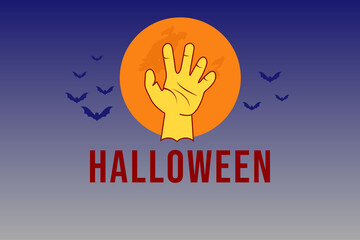 halloween zombie hand rising under full moon