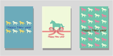 Set of 2026 Happy new year template. Cute horse and flower pattern decoration new year card collection. Vector illustration.