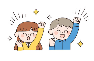 ガッツポーズしてる男女2人のイラスト