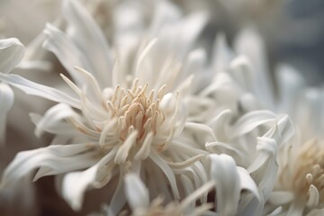 Delicate White Chrysanthemum Bloom - Soft Focus, Ethereal Beauty, Floral Close-Up.
