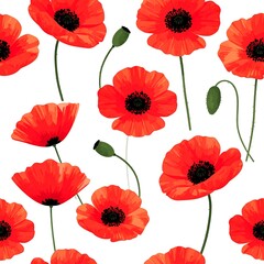 Red poppy flowers seamless pattern