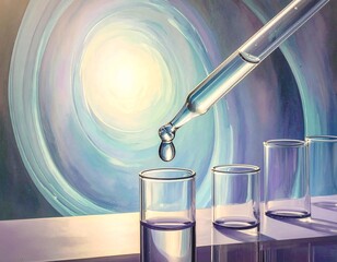 Laboratory glassware with a drop of liquid being dispensed