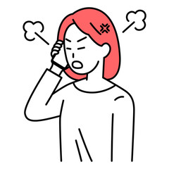 スマートフォンでの通話で怒る若い女性