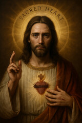 Devoci&oacute;n al Sagrado Coraz&oacute;n de Jesucristo con luz divina y coraz&oacute;n resplandeciente. Divina Misericordia.
