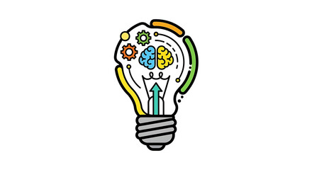 A creative light bulb concept with a brain showing the synergy between logical gears and creative thought for innovation