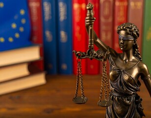 Lady Justice statue with books