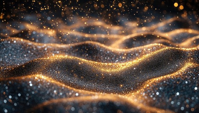 Abstract gold and dark gray glittery waves