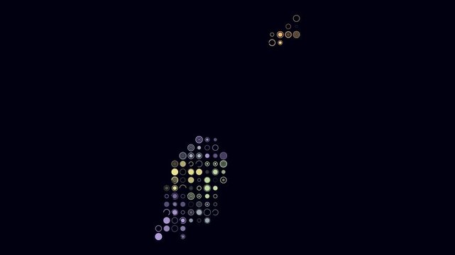Grenada map animation. Shape of the country with pulsating colored dots. Large size circle blocks. Digital style Grenada map on dark background. Stylish video.