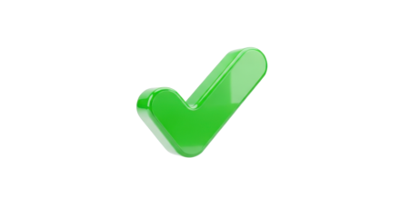 3D Glossy Green Check Mark Icon Isolated on White Background