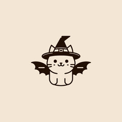Halloween Cat in Witch Hat and Bat Wings