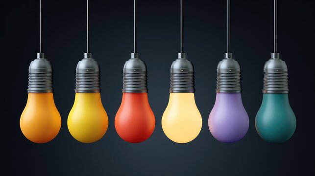 Colorful Hanging Light Bulbs in a Modern Design Setting with a Dark Background for Creative Inspiration and Mood Lighting Concepts