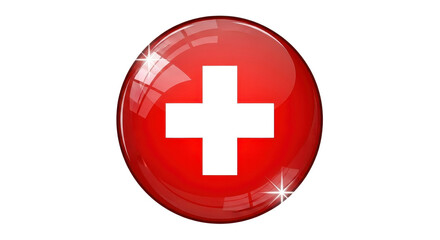 Obraz premium Swiss flag button with white cross isolated PNG with Transparent Background
