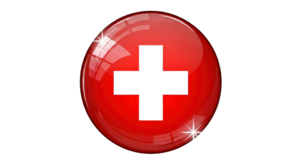 Swiss flag button with white cross isolated PNG with Transparent Background
