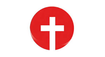 Obraz premium 3D White Cross Icon Recessed into Red Circle Graphic Isolated Symbol