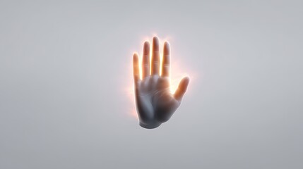 Futuristic Hand Gesture Symbolizing Safety and Innovation with Soft Glow on Minimalistic Background