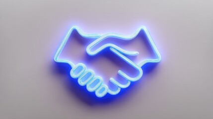 Obraz premium Neon Light Illustration of a Handshake Symbolizing Agreement and Partnership in Business or Friendship