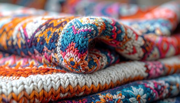 Colorful knitted fabrics stacked