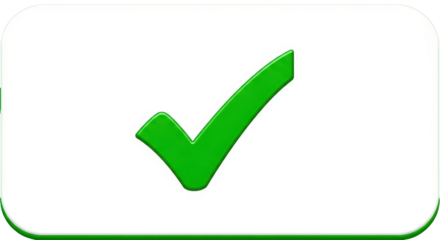 Green Check Mark Icon Button. 3D Tick Symbol Isolated on White Background.