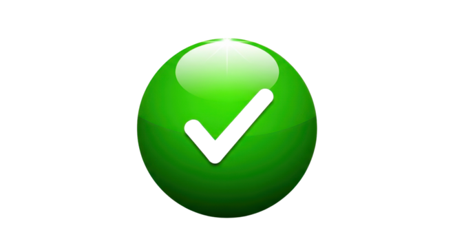 Glossy Green 3D Check Mark Icon. Success Symbol Isolated on White Background.