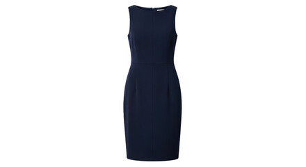 Elegant navy blue sheath dress for professional women isolated PNG with Transparent Background