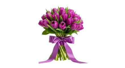 Bouquet of purple tulips tied with a ribbon isolated PNG with Transparent Background