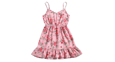 Light Pink Rose Print Camisole Mini Dress with Ruffled Hem Product Shot