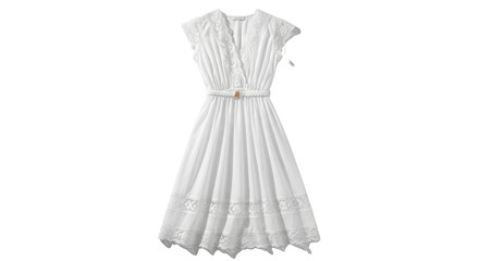 Elegant white dress with embroidered detail isolated PNG with Transparent Background