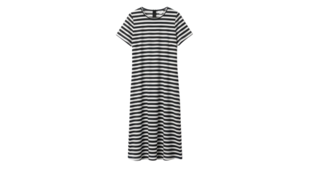 Black and White Striped Short Sleeve Maxi Dress Product Shot Isolated on White