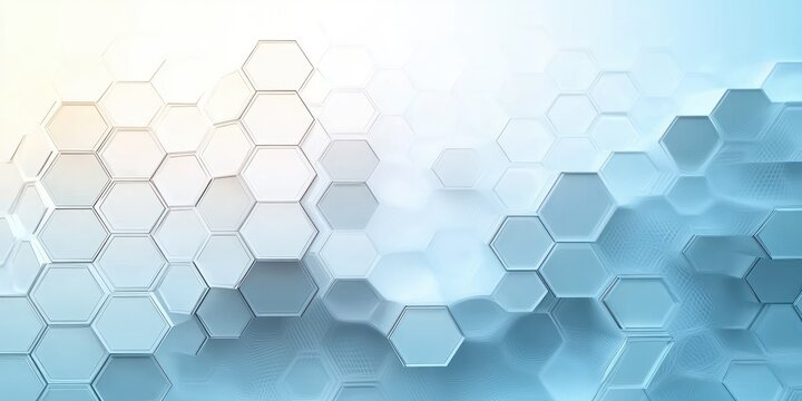 Abstract digital background with interconnected translucent hexagonal shapes in blue and white gradients creating a futuristic and technological feel