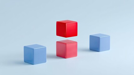 Obraz premium Colorful geometric blocks in red and blue floating on a soft pastel background for modern design projects and educational uses