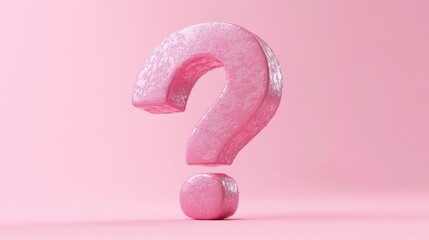 Textured pink question mark standing upright on a smooth pink surface against a pink background conveying curiosity and inquiry