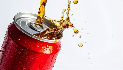 Dynamic Pour: A High-Speed Shot of Cola Pouring into a Red Soda Can

