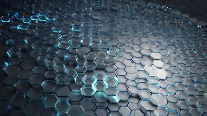 Obraz premium Geometric Hexagon Pattern - Blue and Silver Abstract Background