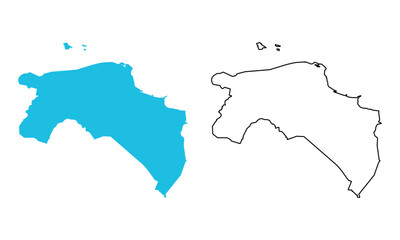 Map of the province of Groningen, Netherlands. Map with detailed outlines and blue silhouettes